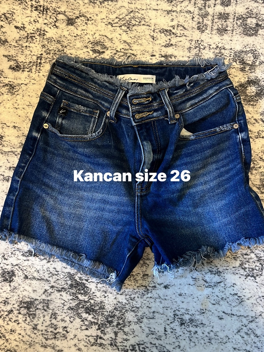 KanCan Dark Blue Frayed Hem Denim Shorts